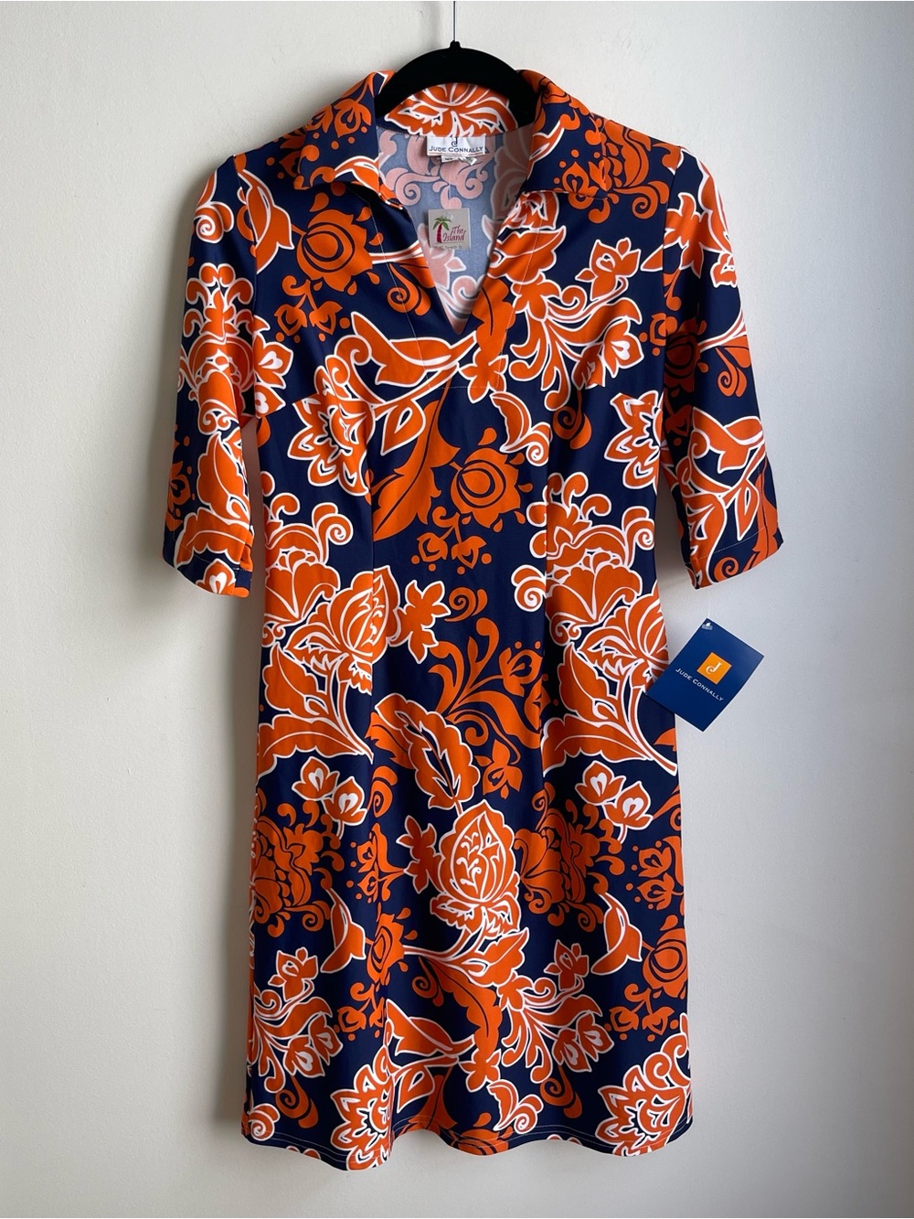 NWT Jude Connally Michelle Etched Floral Dress Tunic Shift Orange Blue XS